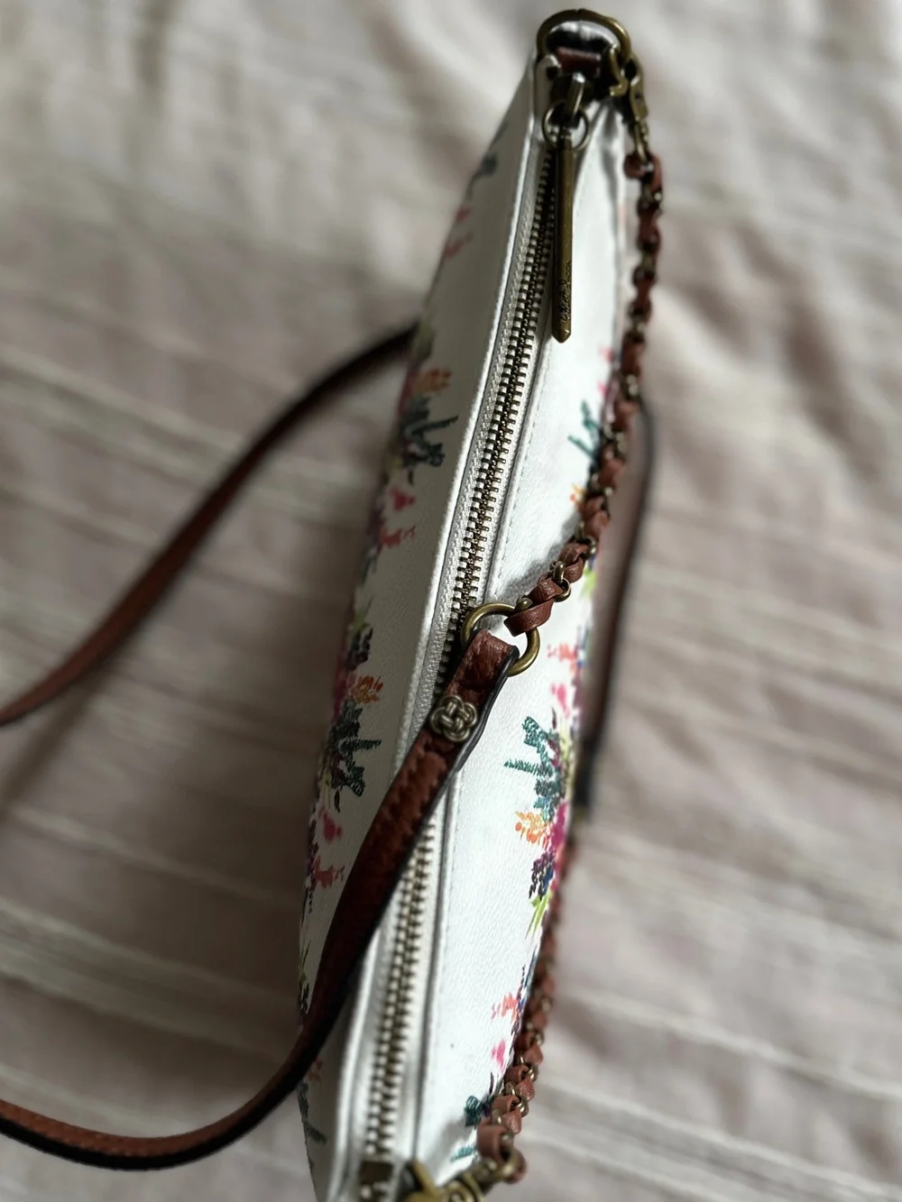Elliott Lucca White Multicolor Bouquet Artisan Crossbody Demi Bag  NWOT